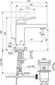 Wascharmatur von Ideal Standard, mit Ablaufgarnitur und gebürsteter Gold-Oberfläche. Technische Zeichnung mit Maßen und Montagehinweisen zu sehen.